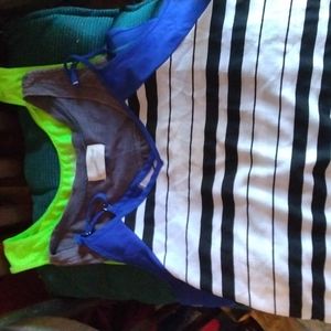 Three tops just in time for summer,.lime green tank top blue and white straps